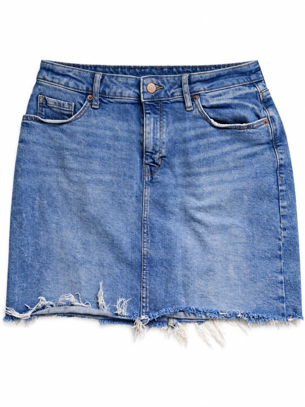 Old Navy Denim Mini Skirt Women’s 10 Blue Stretch Frayed Raw Hem Casual